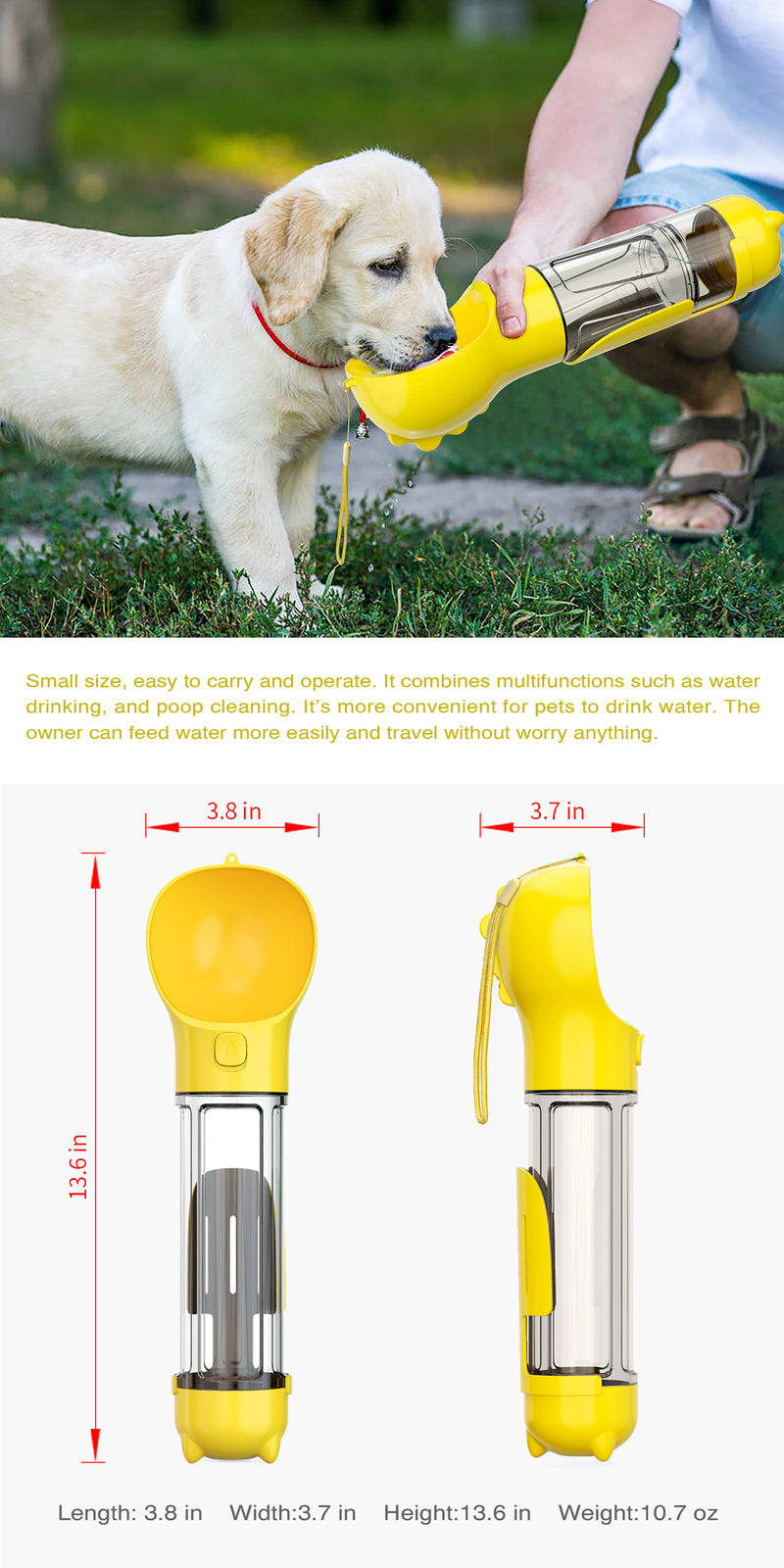 YES4PETS 4 in 1 Portable Pet Dog Puppy Cat Drinking Mug Water Feeder Bottle Valve Travel Bottle Yellow V278-MULTI-WATER-BOTTLE-YELLOW