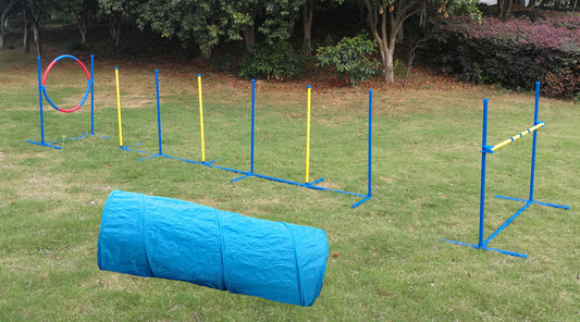 YES4PETS Portable Dog Puppy Training Practice Weave Poles Agility Post Exercise Tunnel Jump Tyre Set V278-PET-AGILITY-SET-NDA1085