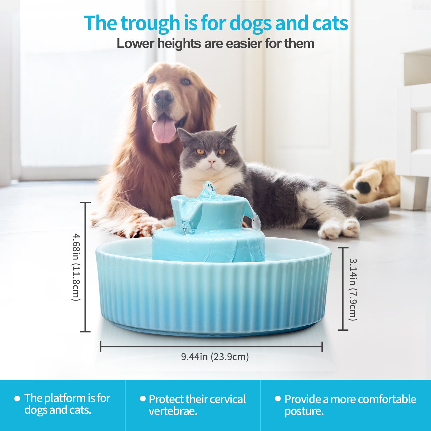 YES4PETS Blue Ceramic Electric Pet Water Fountain Dog Cat Water Feeder Bowl Dispenser V278-PWC-101-BLUE