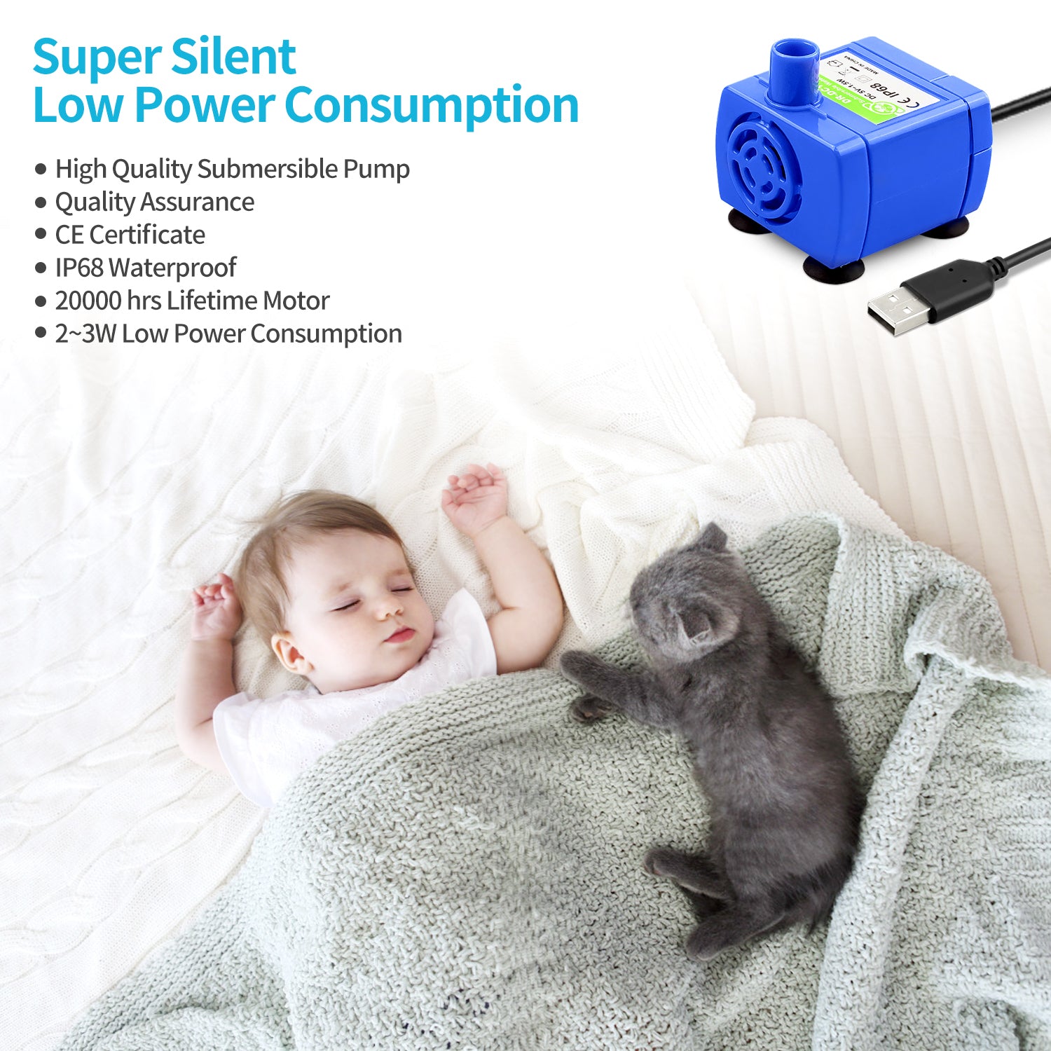 YES4PETS Blue Ceramic Electric Pet Water Fountain Dog Cat Water Feeder Bowl Dispenser V278-PWC-101-BLUE
