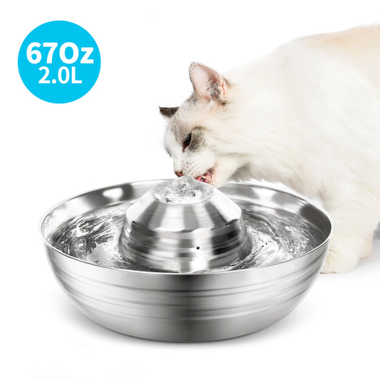 YES4PETS 2L Automatic Electric Pet Water Fountain Dog Cat Stainless Steel Feeder Bowl Dispenser V278-PWS-102