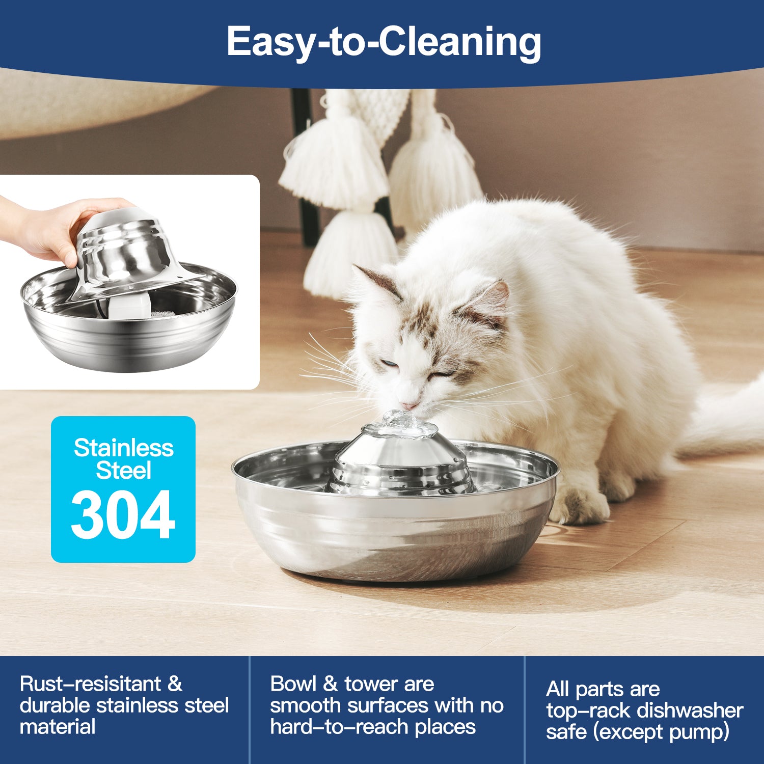 YES4PETS 2L Automatic Electric Pet Water Fountain Dog Cat Stainless Steel Feeder Bowl Dispenser V278-PWS-102