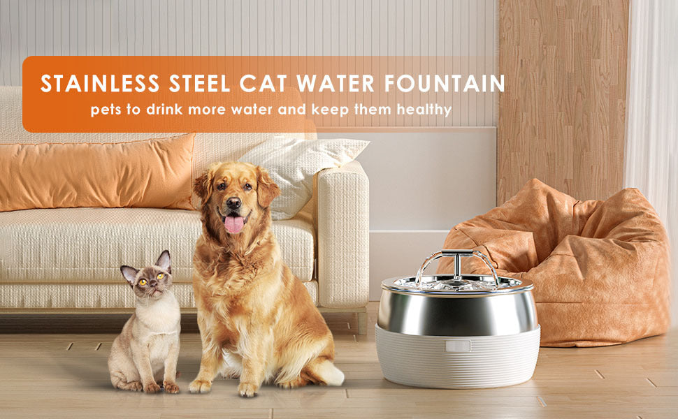 YES4PETS 3L Automatic Electric Pet Water Fountain Dog Cat Stainless Steel Feeder Bowl Dispenser Black V278-PWS-107-BLACK