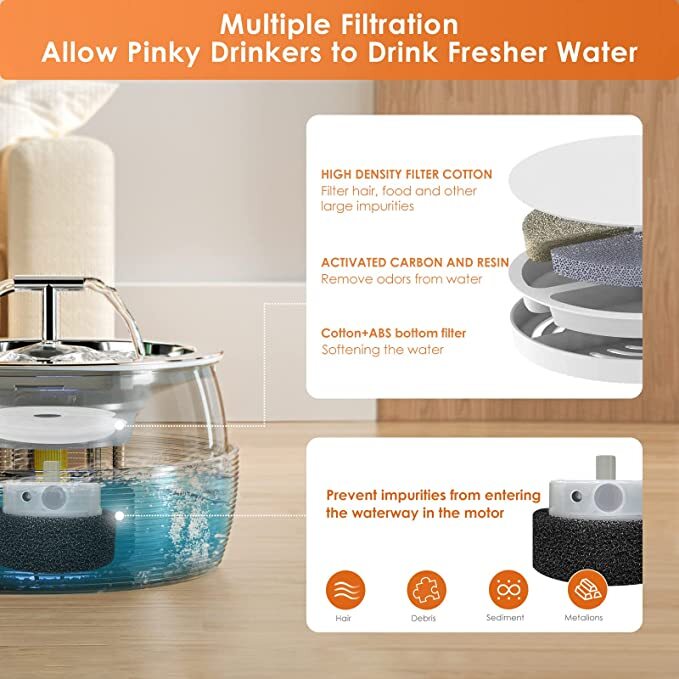YES4PETS 3L Automatic Electric Pet Water Fountain Dog Cat Stainless Steel Feeder Bowl Dispenser Black V278-PWS-107-BLACK