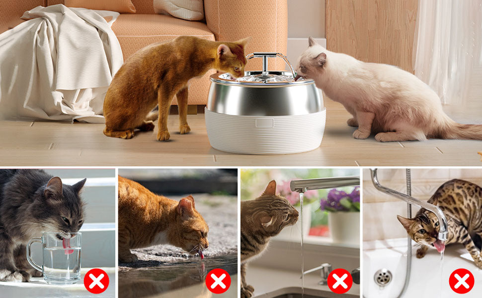 YES4PETS 3L Automatic Electric Pet Water Fountain Dog Cat Stainless Steel Feeder Bowl Dispenser White V278-PWS-107-WHITE