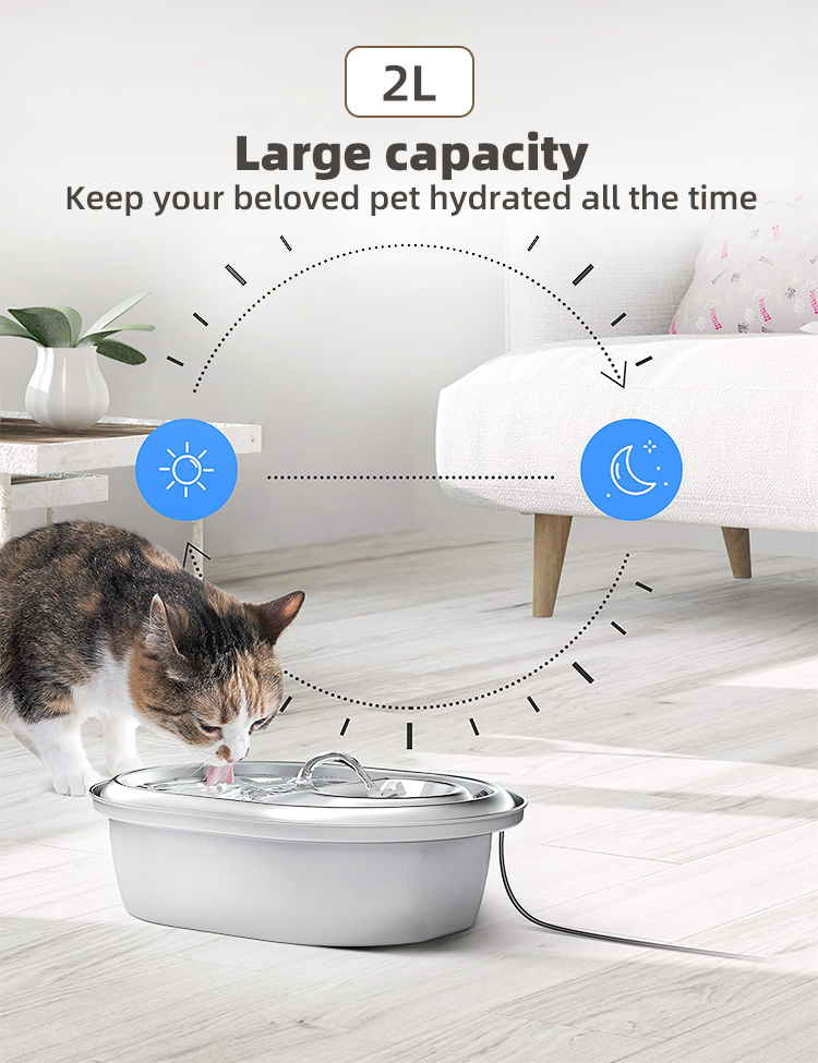 YES4PETS 2L Automatic Electric Pet Water Fountain Dog Cat Stainless Steel Feeder Bowl Dispenser V278-PWS-111-0015