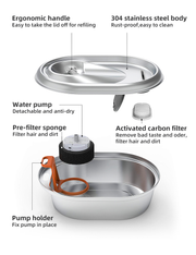 YES4PETS 2L Automatic Electric Pet Water Fountain Dog Cat Stainless Steel Feeder Bowl Dispenser V278-PWS-111-0015