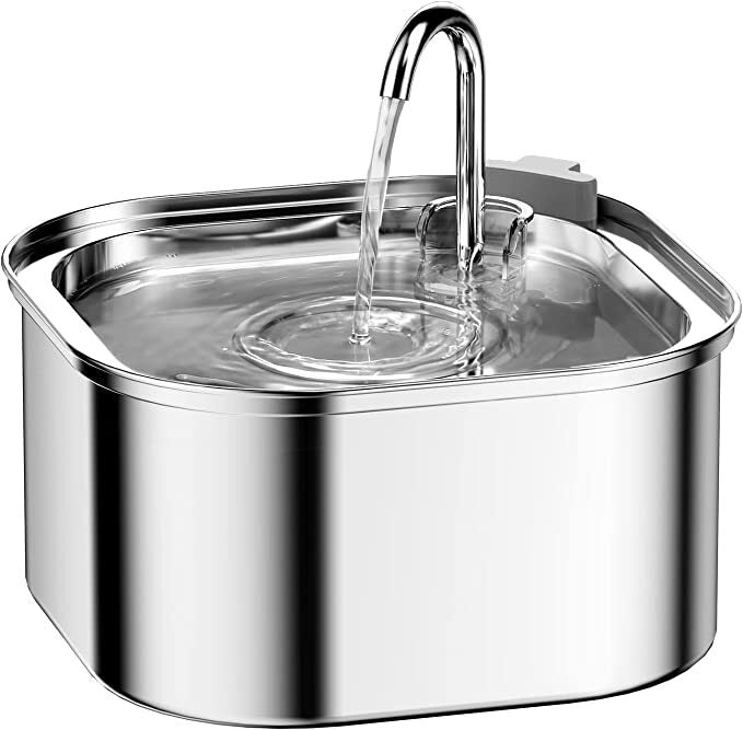 YES4PETS 3.2L Automatic Electric Pet Water Fountain Dog Cat Stainless Steel Feeder Bowl Dispenser V278-PWS-111-SQUARE