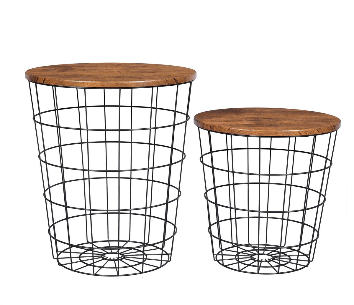 YES4HOMES Vintage Round Coffee Tables Set of 2 Side Tables Robust Steel Frame for Living Room Bedroom Rustic V278-R-COFFEE-TABLE-SET-2