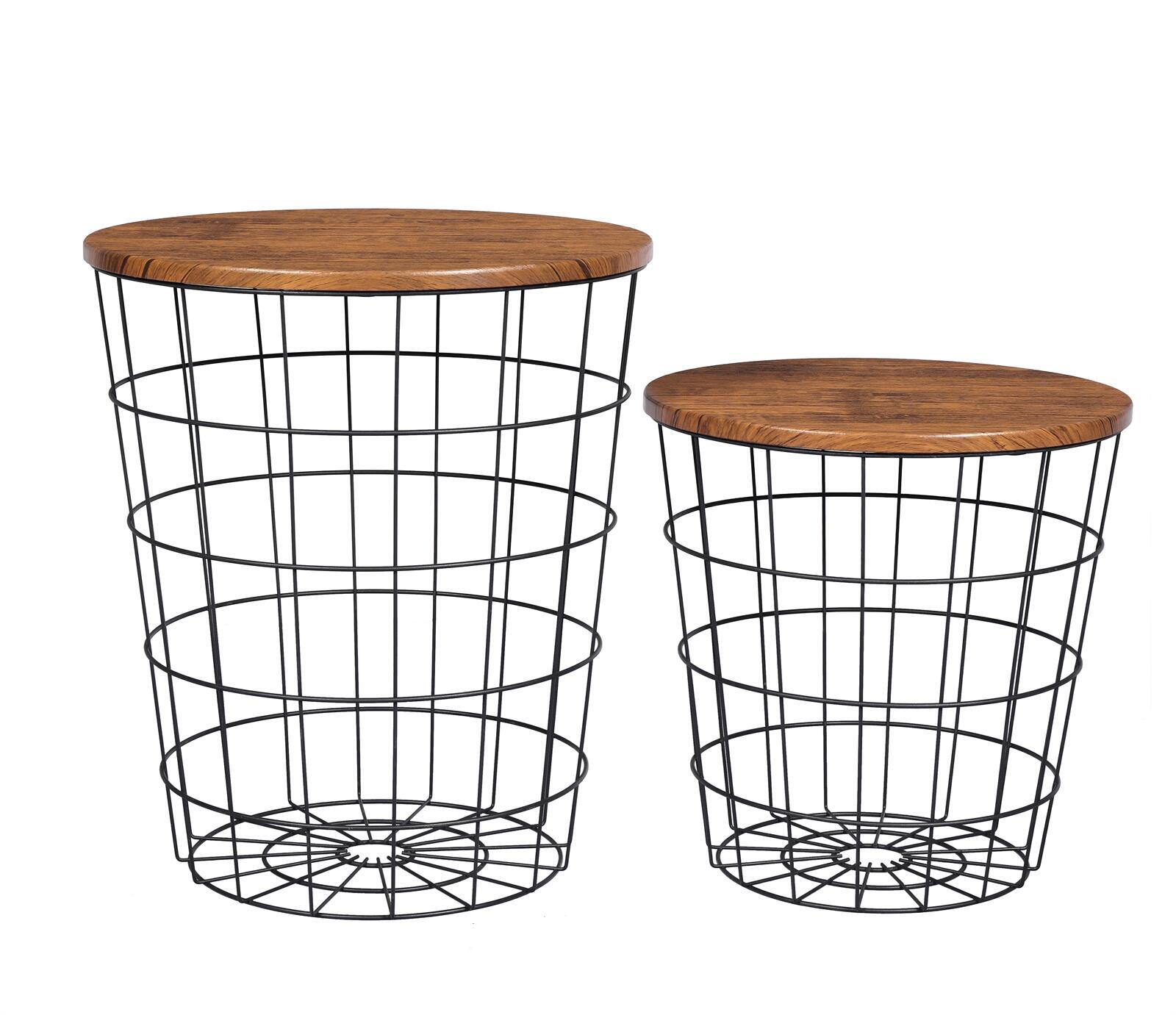 YES4HOMES Vintage Round Coffee Tables Set of 2 Side Tables Robust Steel Frame for Living Room Bedroom Rustic V278-R-COFFEE-TABLE-SET-2