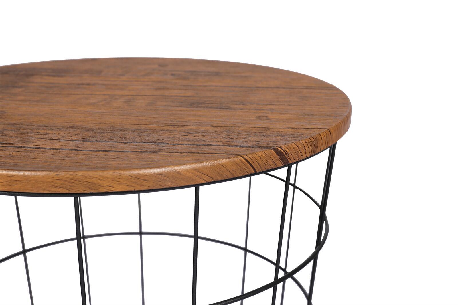 YES4HOMES Vintage Round Coffee Tables Set of 2 Side Tables Robust Steel Frame for Living Room Bedroom Rustic V278-R-COFFEE-TABLE-SET-2