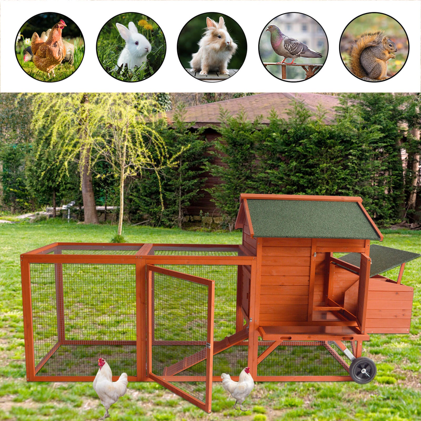 YES4PETS 248 cm XL Chicken Coop Rabbit Hutch Ferret Hen Guinea Pig House With Wheels V278-RH355