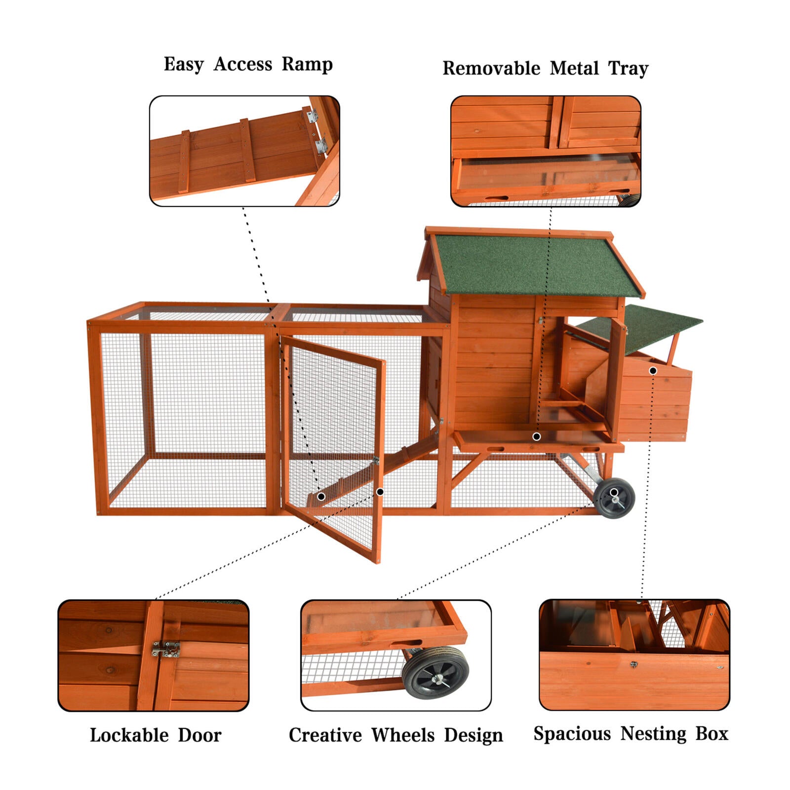 YES4PETS 248 cm XL Chicken Coop Rabbit Hutch Ferret Hen Guinea Pig House With Wheels V278-RH355