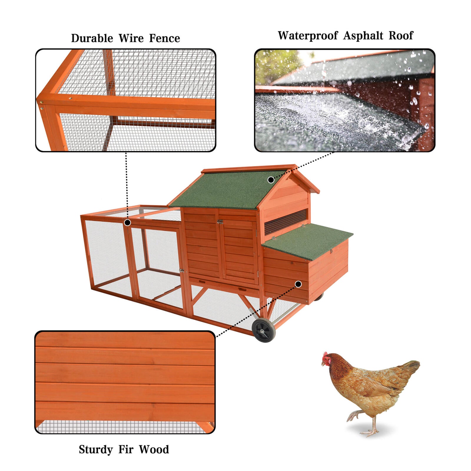 YES4PETS 248 cm XL Chicken Coop Rabbit Hutch Ferret Hen Guinea Pig House With Wheels V278-RH355