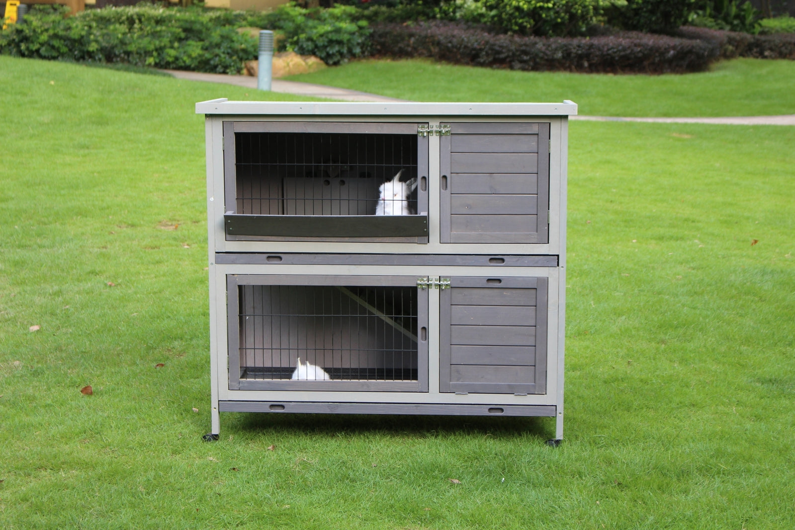 YES4PETS 110cm XL Double Storey Rabbit Hutch Guinea Pig Cage , Ferret Cat cage W Wheel & Pull Out Tray V278-RH430