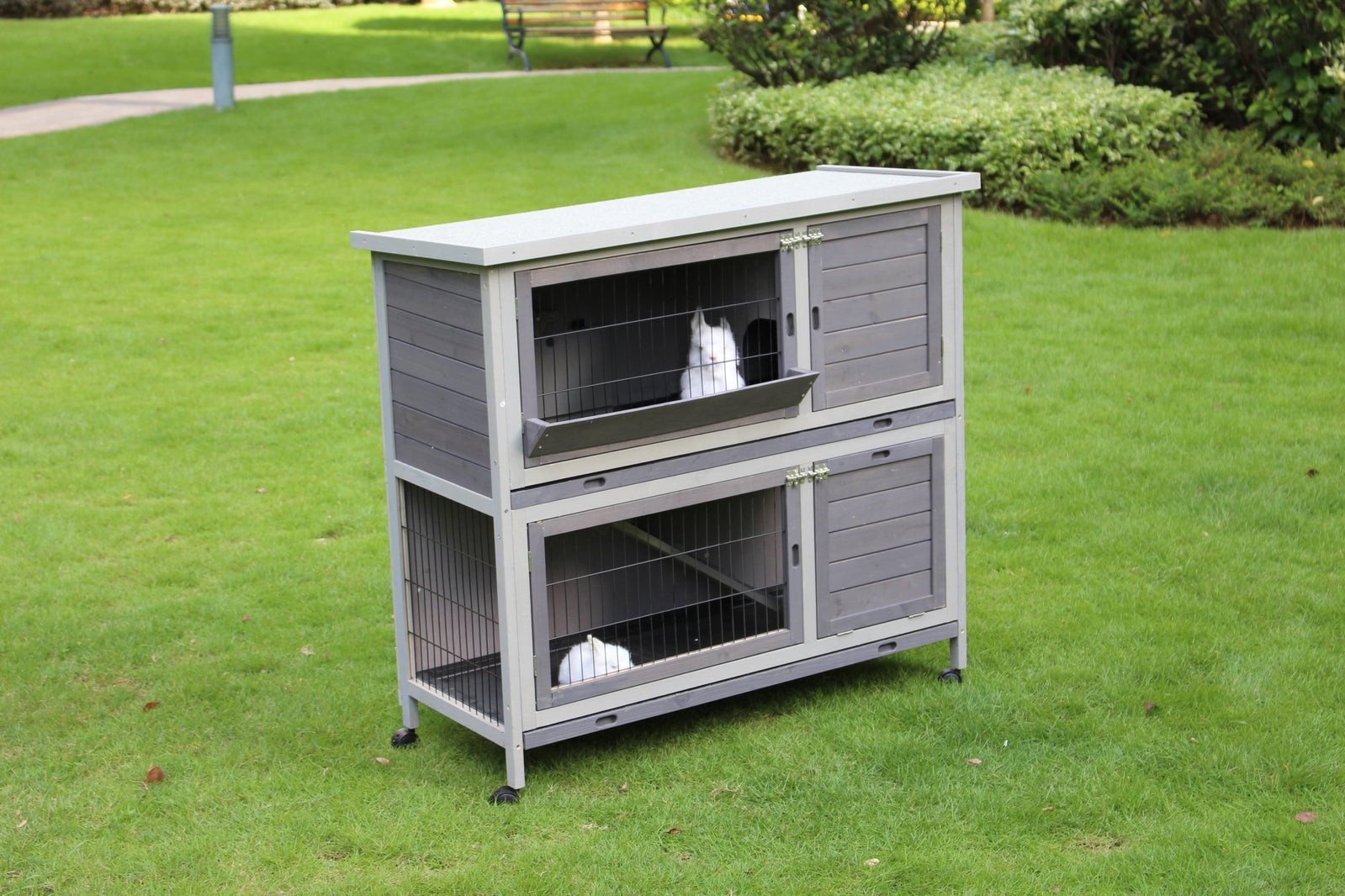 YES4PETS 110cm XL Double Storey Rabbit Hutch Guinea Pig Cage , Ferret Cat cage W Wheel & Pull Out Tray V278-RH430