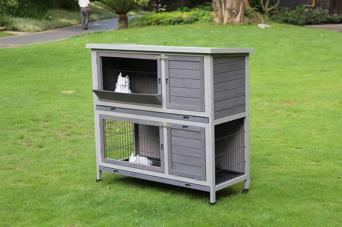 YES4PETS 110cm XL Double Storey Rabbit Hutch Guinea Pig Cage , Ferret Cat cage W Wheel & Pull Out Tray V278-RH430