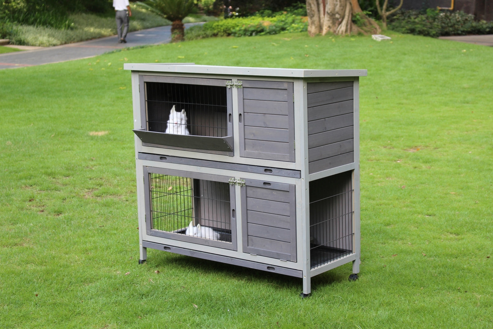 YES4PETS 110cm XL Double Storey Rabbit Hutch Guinea Pig Cage , Ferret Cat cage W Wheel & Pull Out Tray V278-RH430
