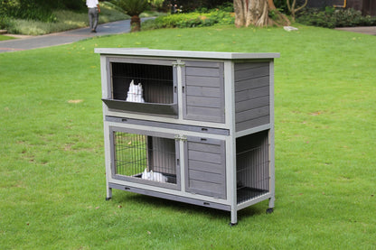 YES4PETS 110cm XL Double Storey Rabbit Hutch Guinea Pig Cage , Ferret Cat cage W Wheel & Pull Out Tray V278-RH430