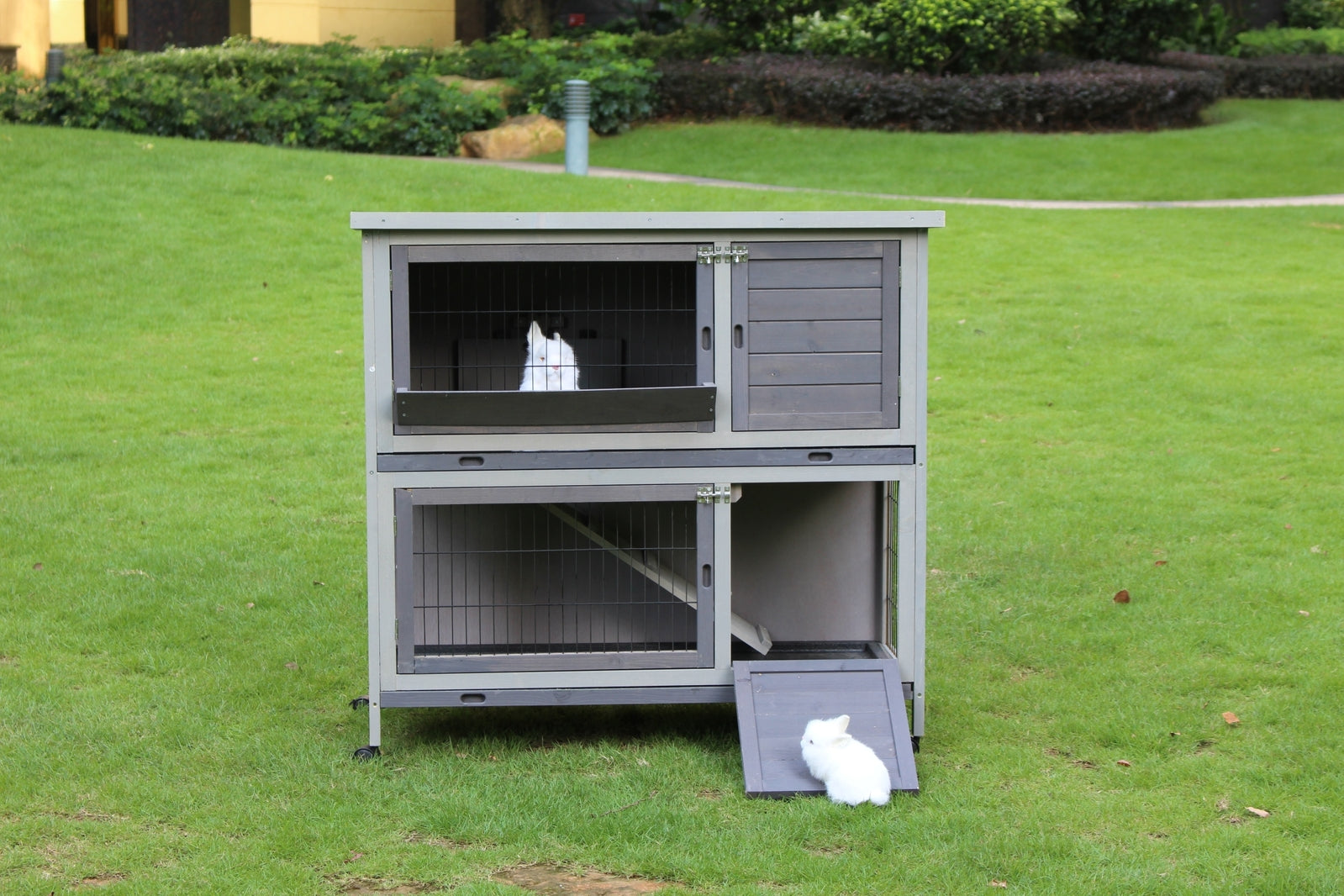 YES4PETS 110cm XL Double Storey Rabbit Hutch Guinea Pig Cage , Ferret Cat cage W Wheel & Pull Out Tray V278-RH430