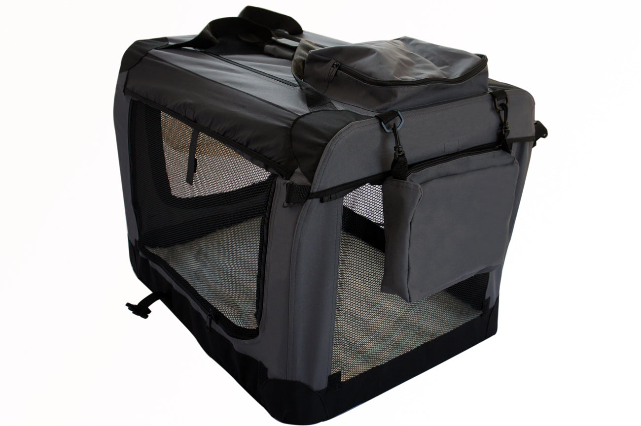 YES4PETS Large Fordable Soft Dog Cat Puppy Crate Bag With Curtain-Grey V278-SC7052-L_GREY