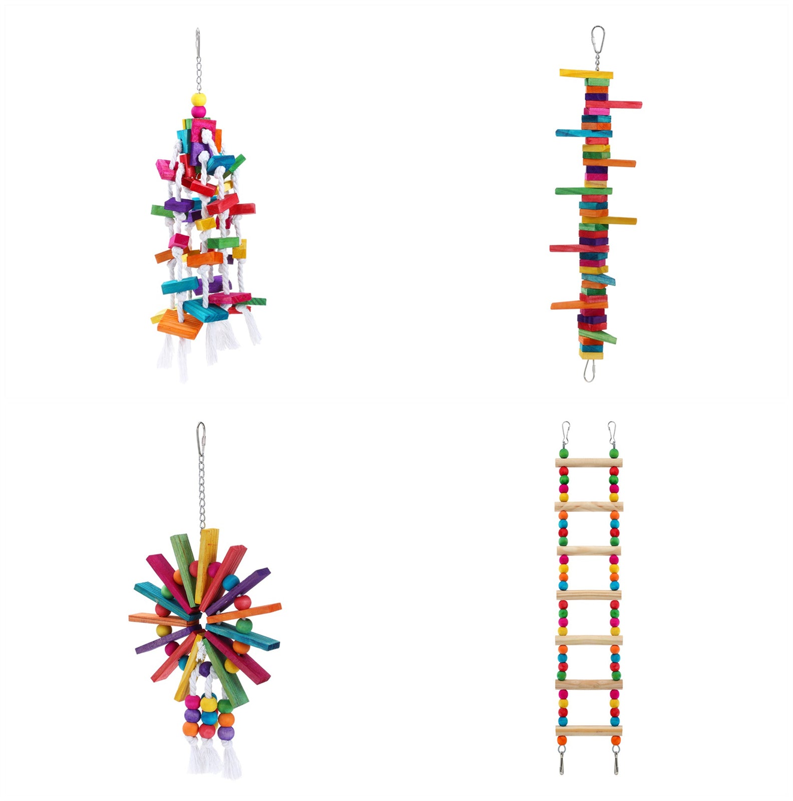 YES4PETS 4 X Assorted Wood Large Hanging Swing Bird Parrot Parakeet Cockatiel Budgie Toys V278-T-11253-11260-11277-11284
