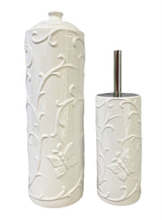 YES4HOMES Gloss White Ceramic Bathroom Accessories Set Toilet Brush Paper Roll Holder V278-UI3936-M-ROUND-BUTTERFLY