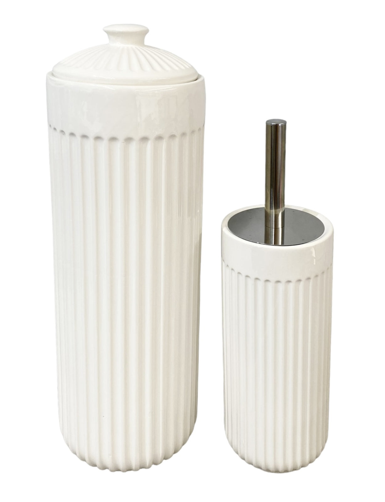 YES4HOMES Gloss White Ceramic Bathroom Accessories Set Toilet Brush Paper Roll Holder V278-UI3936-W-ROUND-TOILETSET