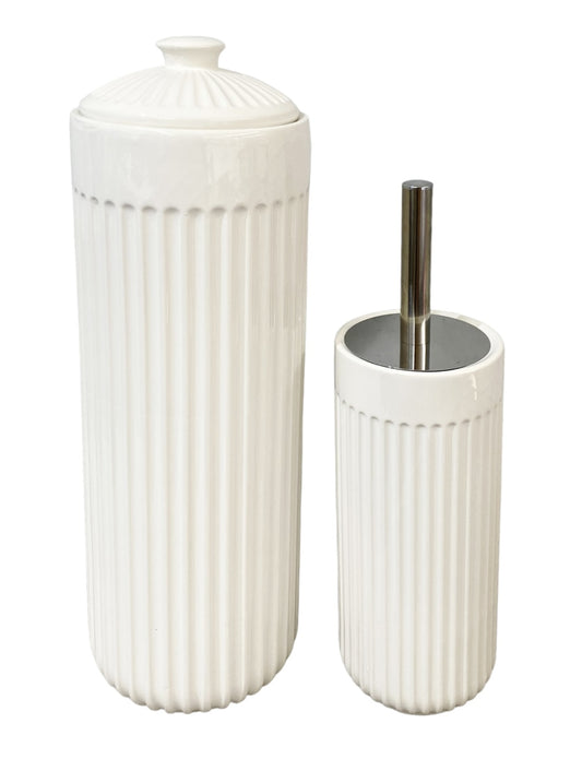 YES4HOMES Gloss White Ceramic Bathroom Accessories Set Toilet Brush Paper Roll Holder V278-UI3936-W-ROUND-TOILETSET