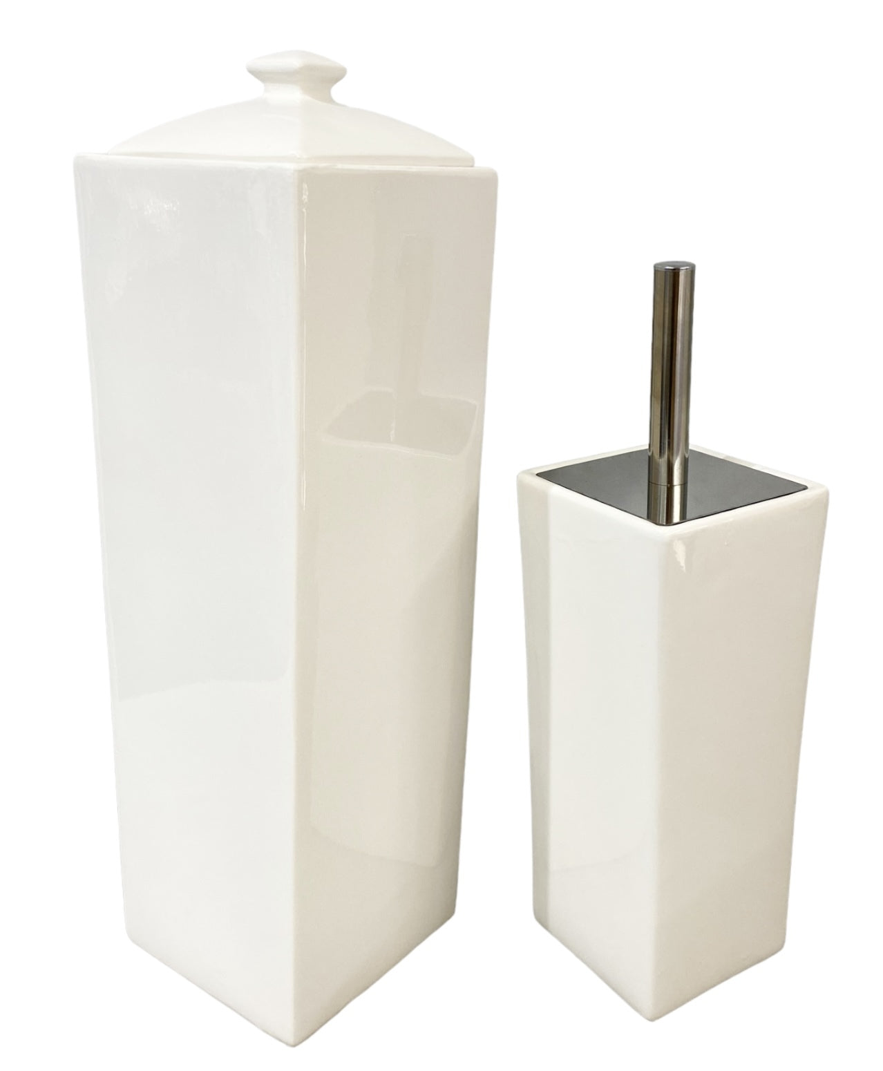 YES4HOMES Gloss White Ceramic Bathroom Accessories Set Toilet Brush Paper Roll Holder V278-UI3936-Y-SQUARE-TOILETSET