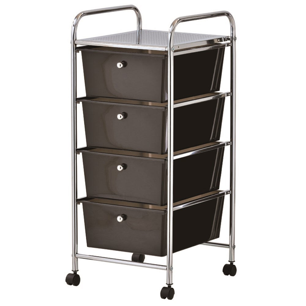 YES4HOMES Black Plastic Storage 4 Drawer with Metal Trolley Shelf and Slide-Out Drawers V278-UN5548