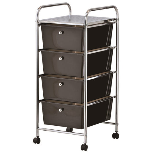 YES4HOMES Black Plastic Storage 4 Drawer with Metal Trolley Shelf and Slide-Out Drawers V278-UN5548