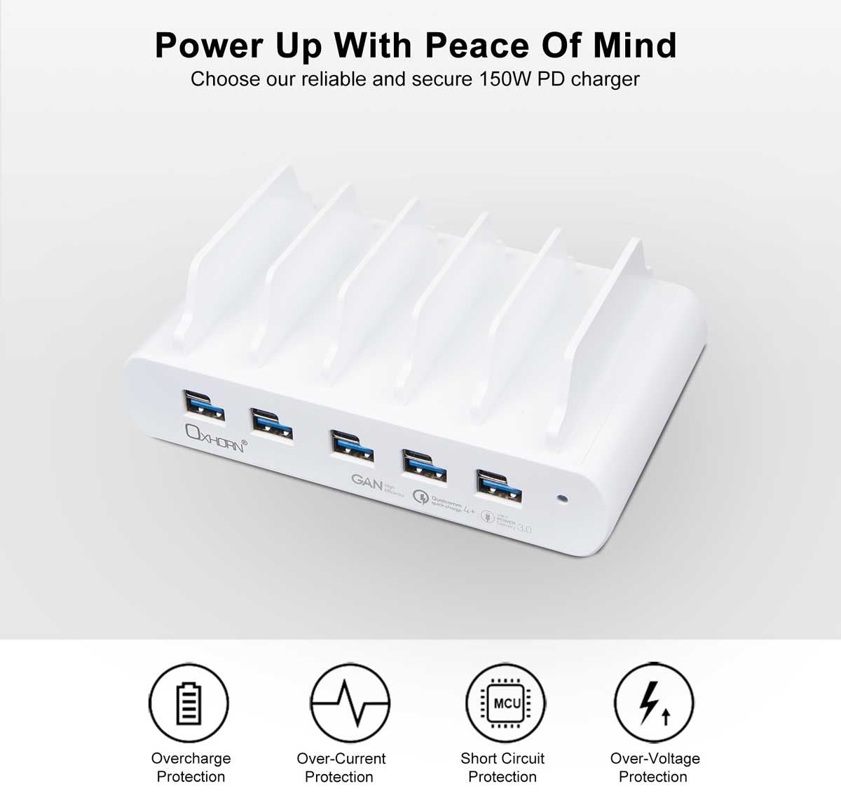 OXHORN NB-PD150D PD 150W 5-Port (5A+5C) Charging Dock with build-in rack V28-ACBOXHNBPD150D