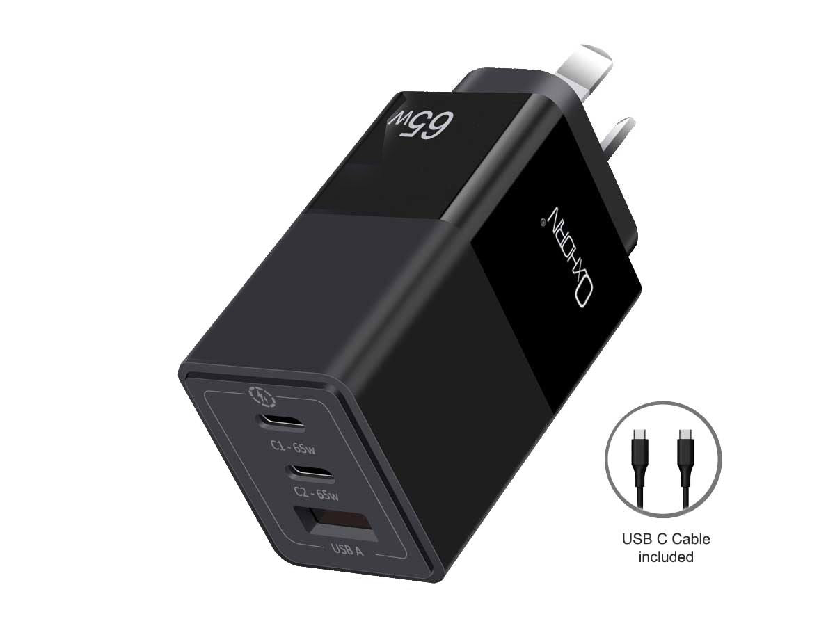 OXHORN NB-PD65CCAB PD GaN Charger 65W 3 Ports Black V28-ACBOXHNBPD65CCAB