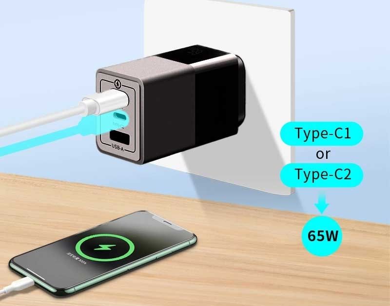 OXHORN NB-PD65CCAB PD GaN Charger 65W 3 Ports Black V28-ACBOXHNBPD65CCAB