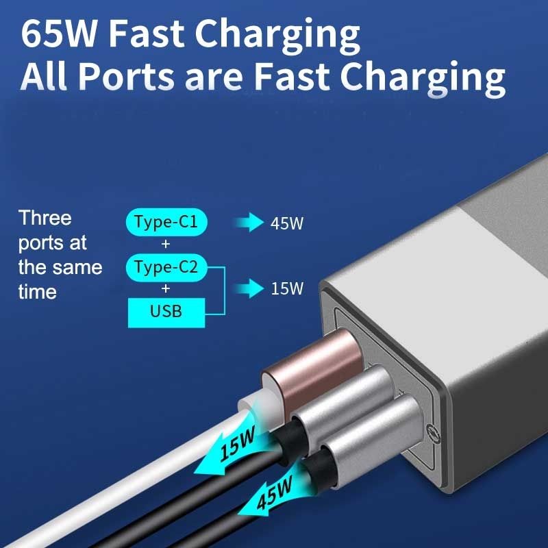 OXHORN NB-PD65CCAB PD GaN Charger 65W 3 Ports Black V28-ACBOXHNBPD65CCAB