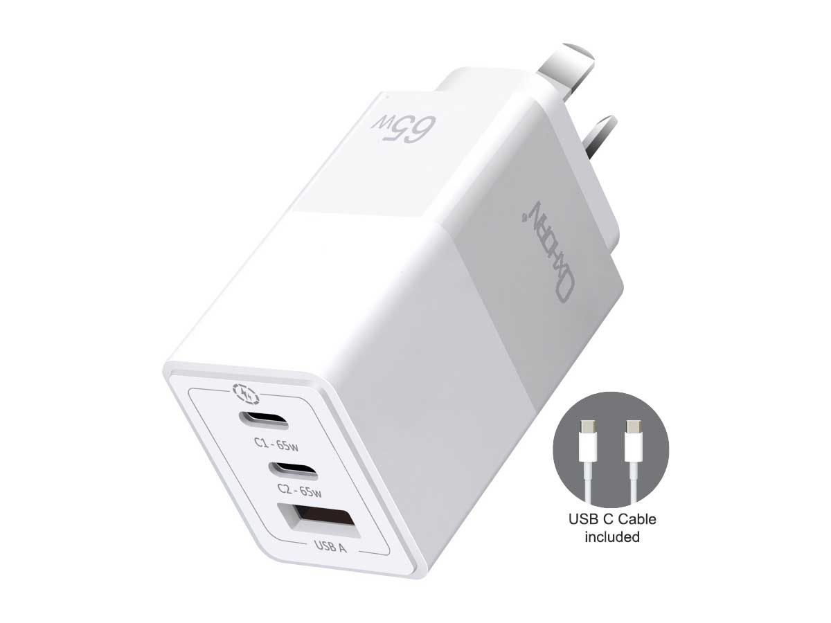 OXHORN NB-PD65CCAW PD GaN Charger 65W 3 Ports White V28-ACBOXHNBPD65CCAW