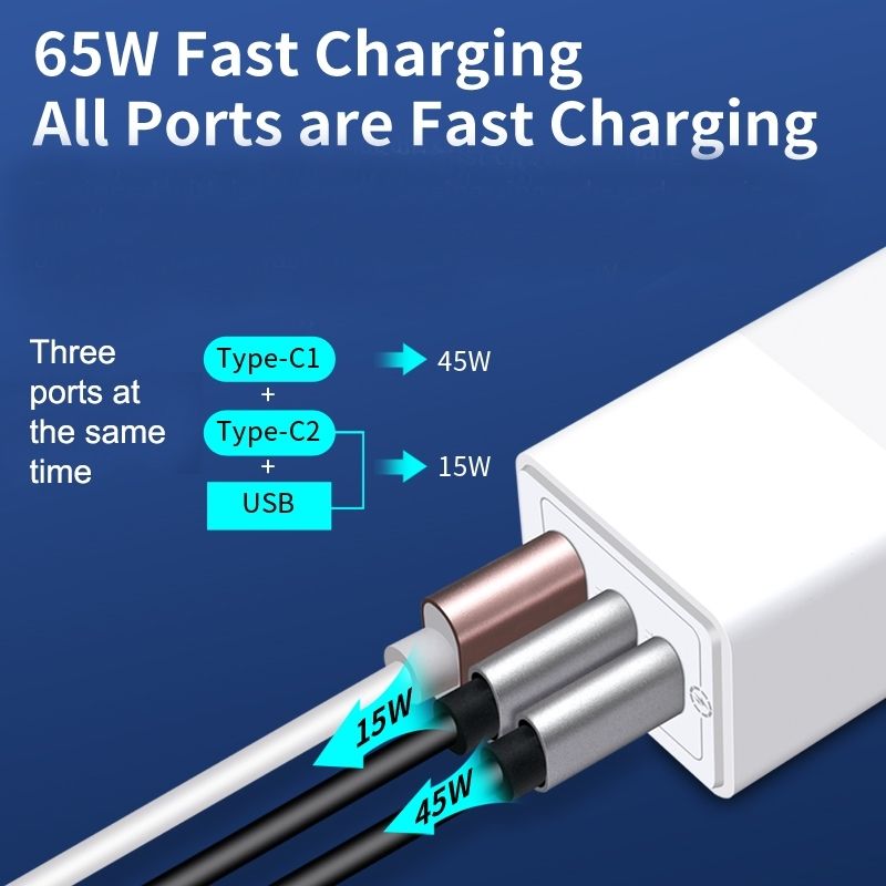 OXHORN NB-PD65CCAW PD GaN Charger 65W 3 Ports White V28-ACBOXHNBPD65CCAW