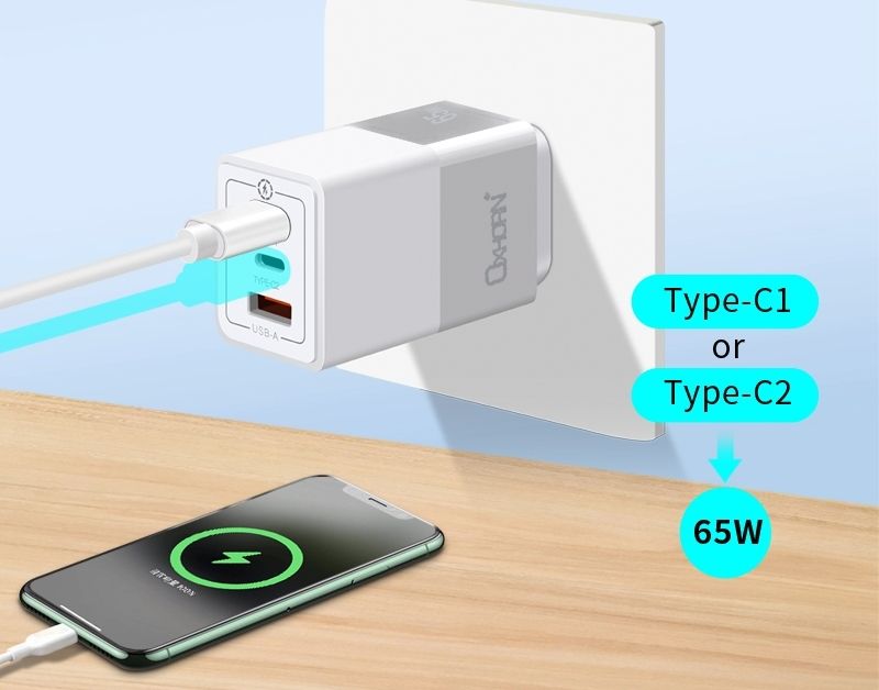 OXHORN NB-PD65CCAW PD GaN Charger 65W 3 Ports White V28-ACBOXHNBPD65CCAW