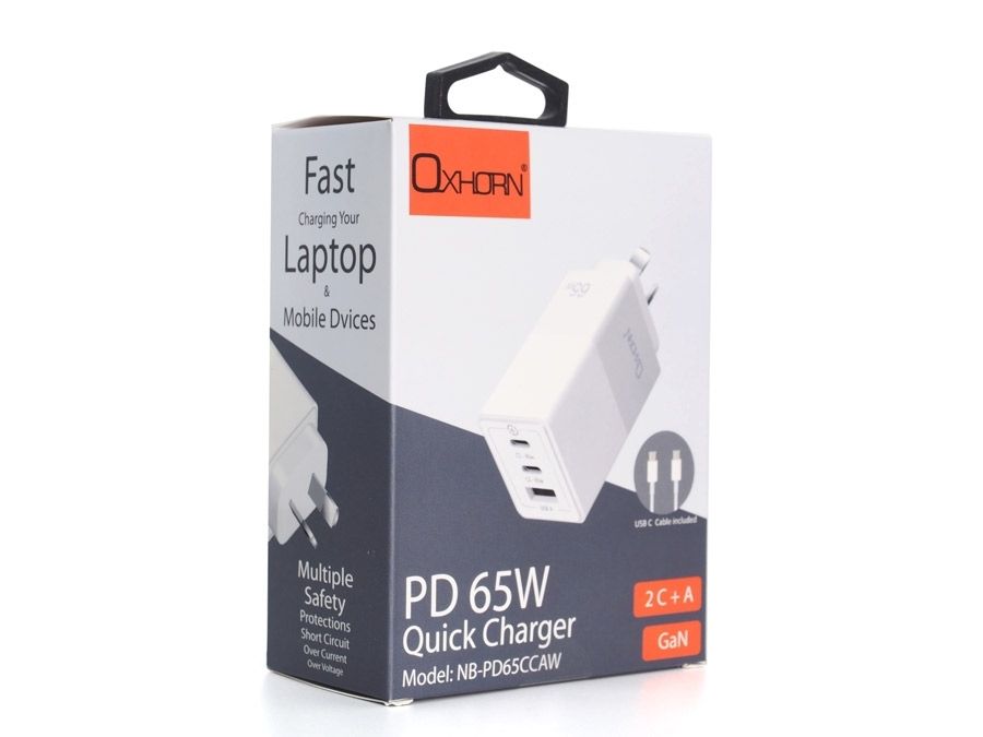 OXHORN NB-PD65CCAW PD GaN Charger 65W 3 Ports White V28-ACBOXHNBPD65CCAW