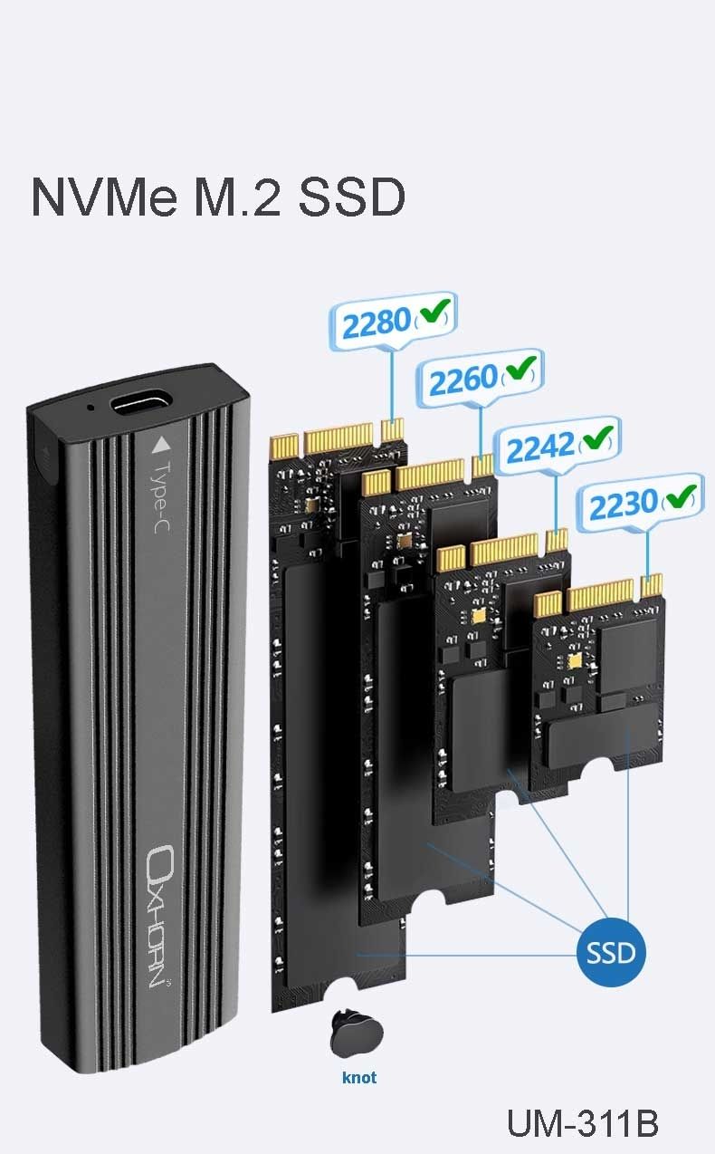 OXHORN UM-311B USB C 3.2 Gen 2 M.2 NVMe Enclosure Black V28-ACBOXHUM311B