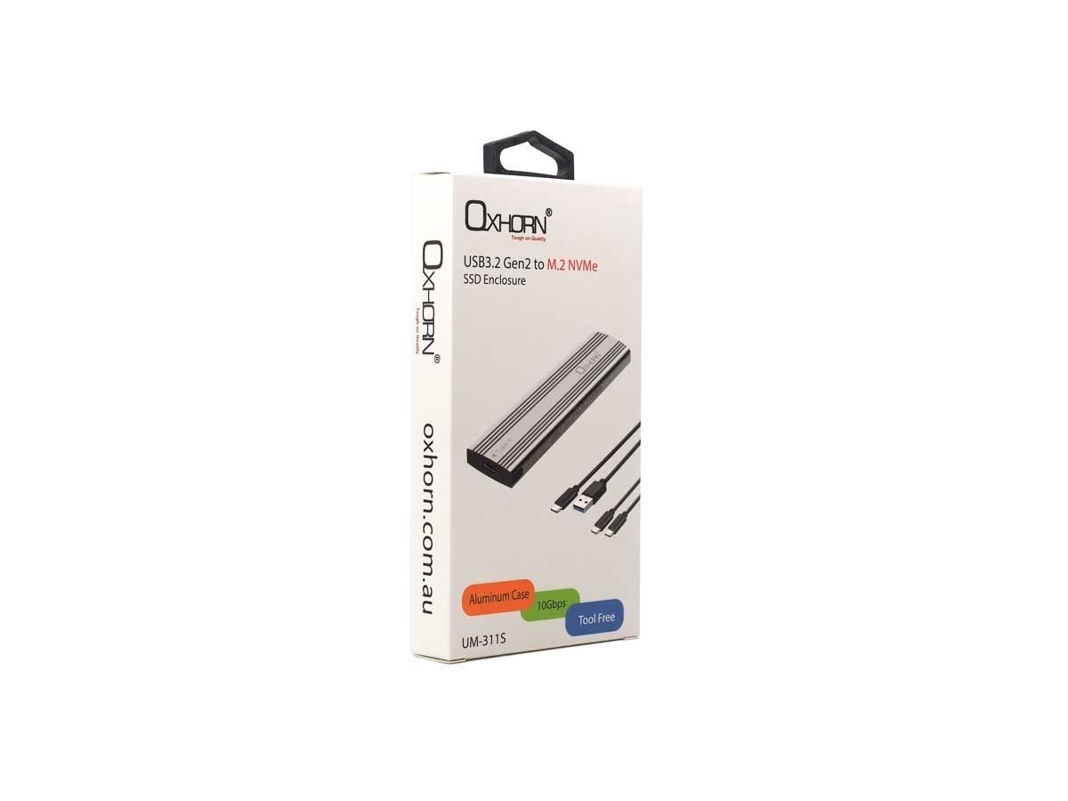 OXHORN UM-311S USB C 3.2 Gen 2 M.2 NVMe Enclosure Silver V28-ACBOXHUM311S