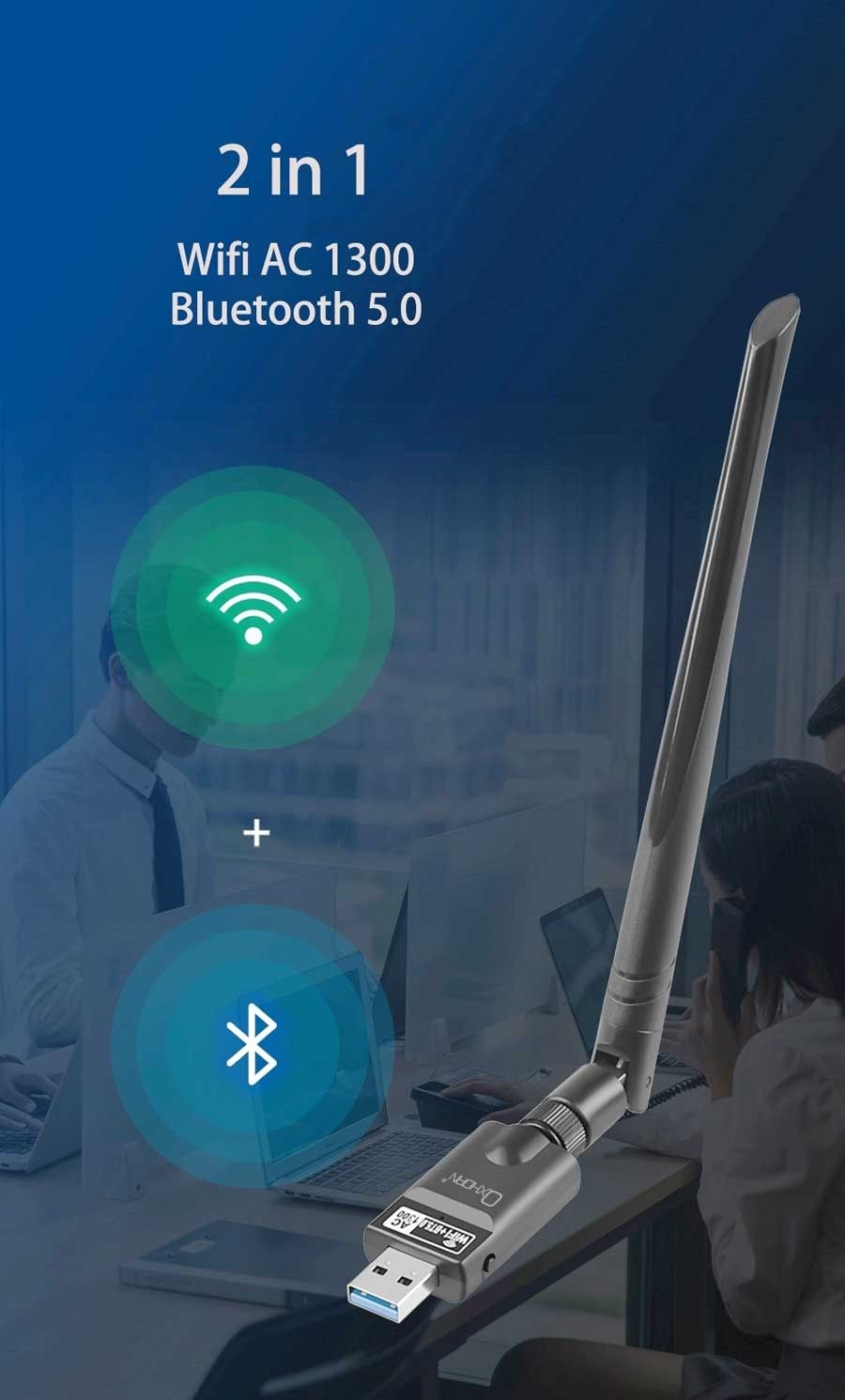OXHORN UW-1300B USB AC1300 + Bluetooth 5.0 Adapter V28-ACBOXHUW1300B