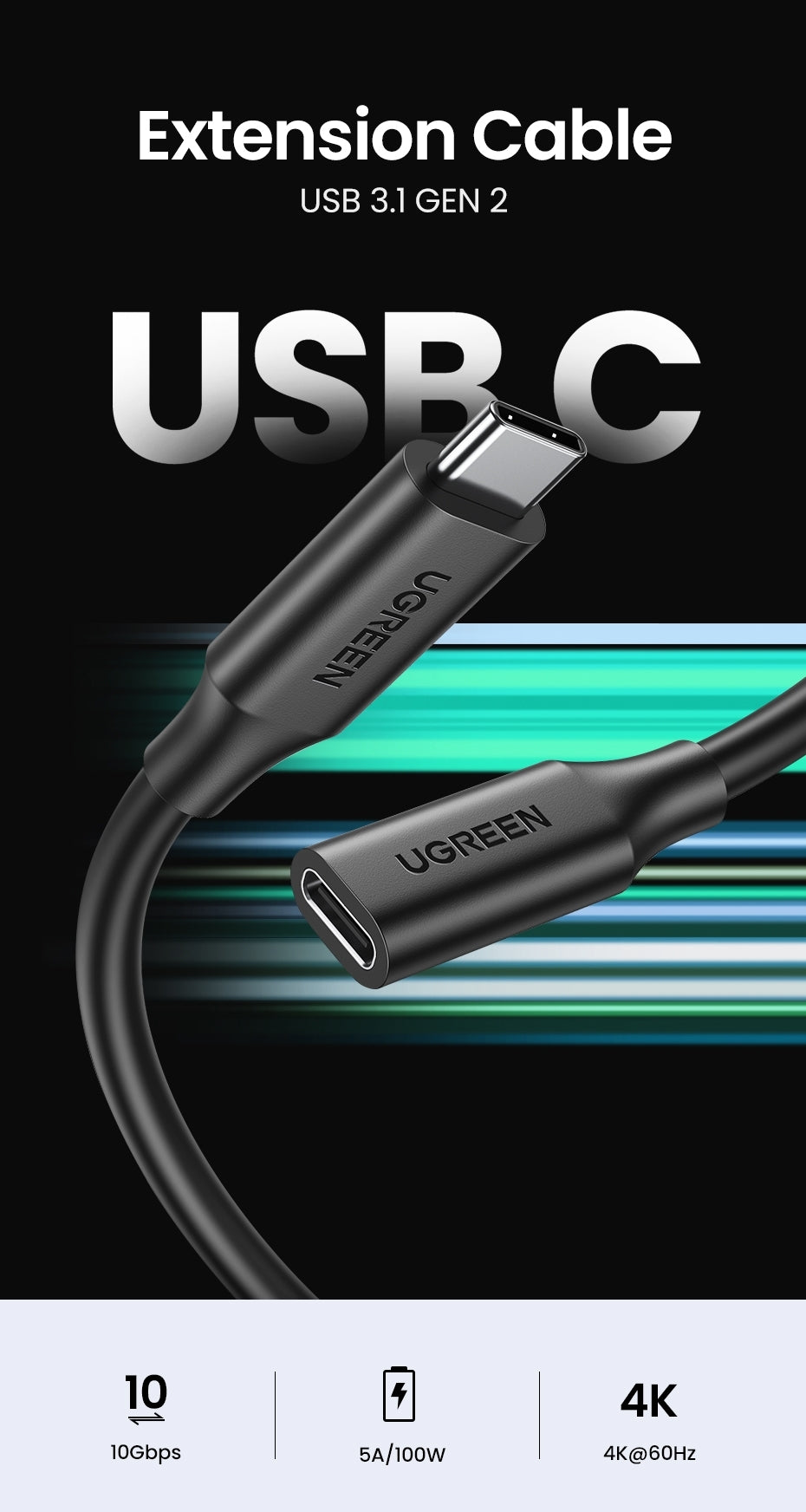 UGREEN 10387 USB-C Extension Cable 1M V28-ACBUGN10387