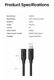 UGREEN 10387 USB-C Extension Cable 1M V28-ACBUGN10387