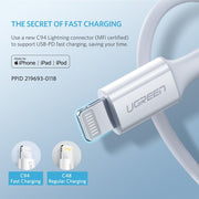 UGREEN 10493 Type-C to MFI iPhone M/M Cable Rubber Shell 1M White V28-ACBUGN10493