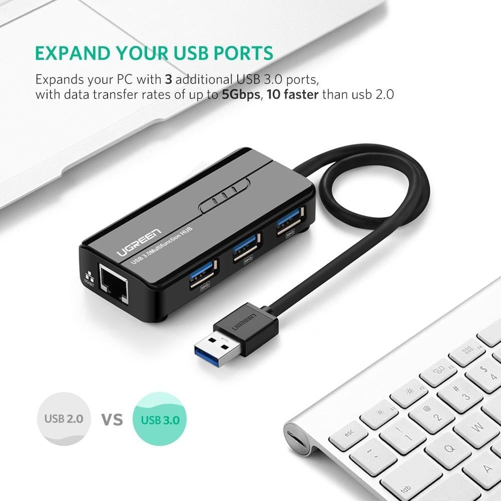UGREEN USB 3.0 Hub with Gigabit Ethernet Adapter (20265) V28-ACBUGN20265
