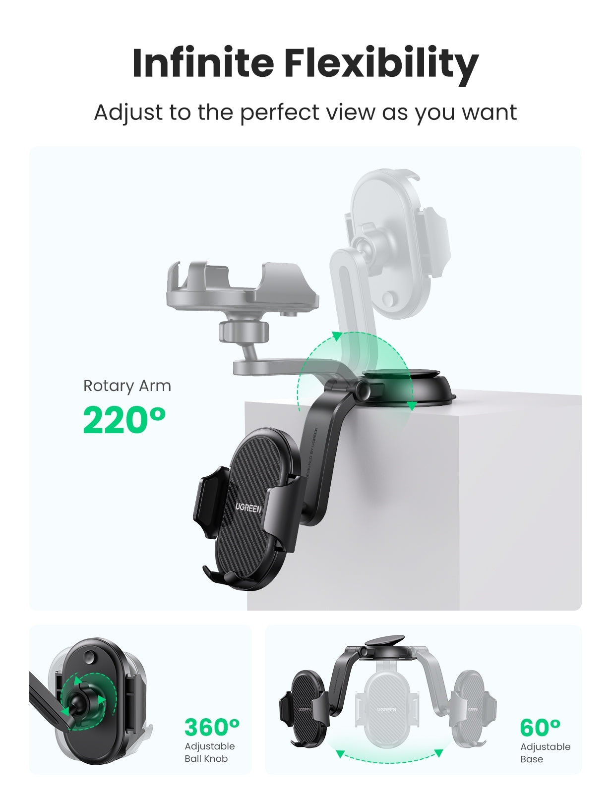 UGREEN 20473 Waterfall-Shaped Suction Cup Phone Mount V28-ACBUGN20473