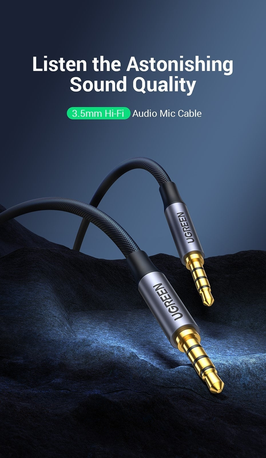 UGREEN 20785 3.5mm Braided 4-Pole Audio Cable Male to Male 3m V28-ACBUGN20785