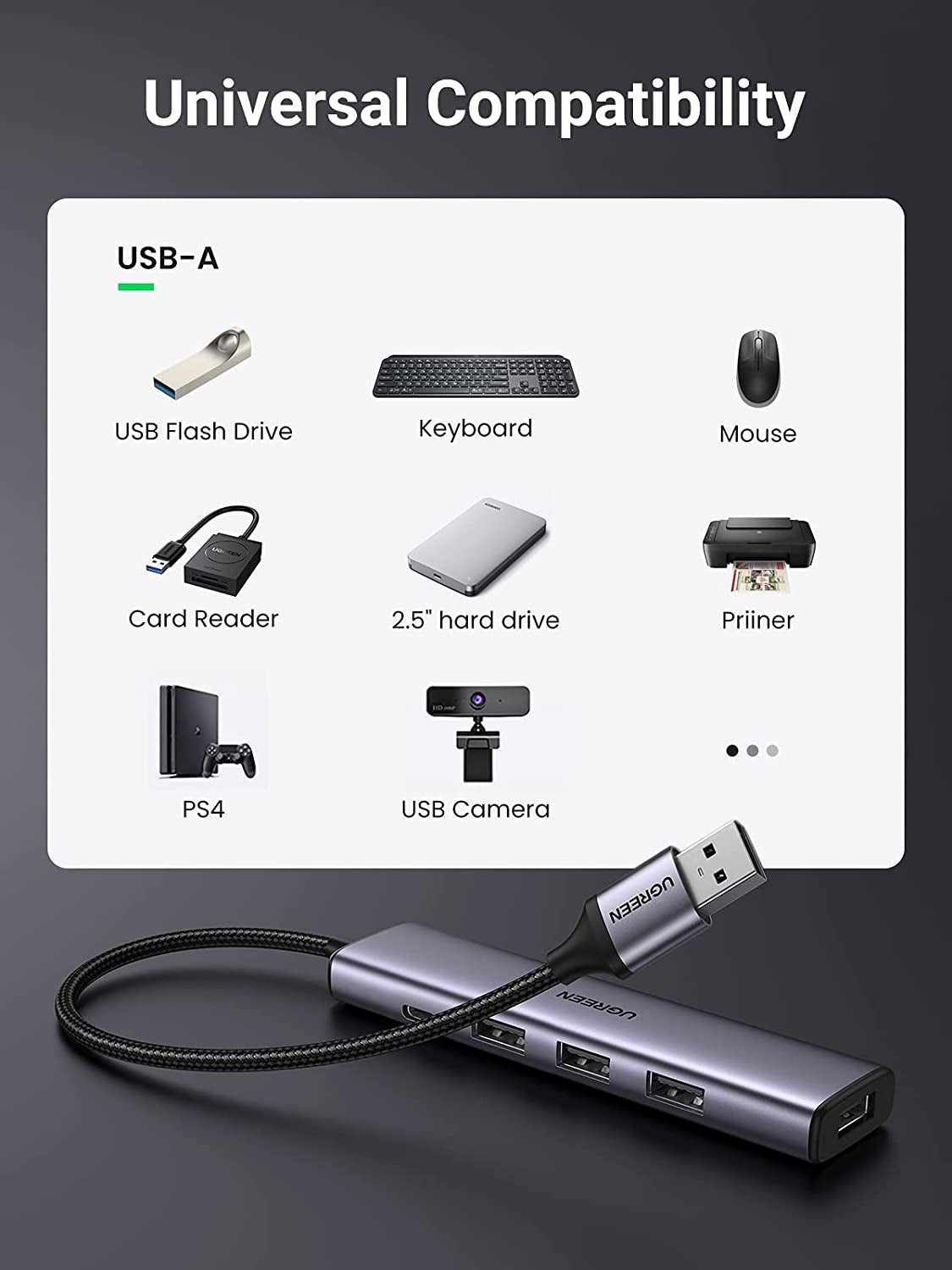 UGREEN 20805 USB 3.0 4-Port Hub with USB-C Power Port V28-ACBUGN20805
